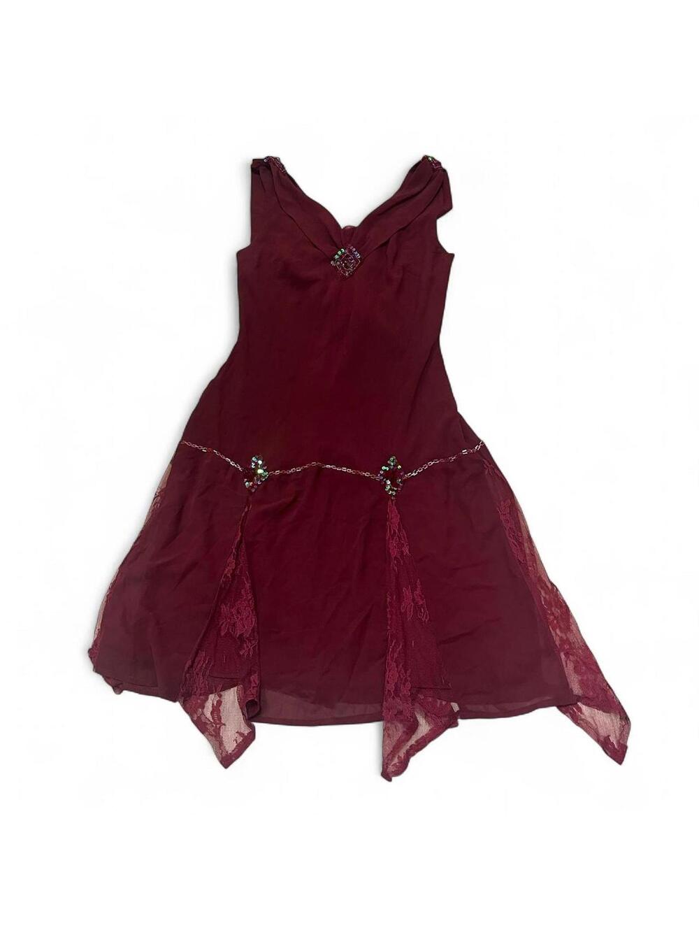 Y2K 90s Unique Vintage burgundy beaded fairy dress